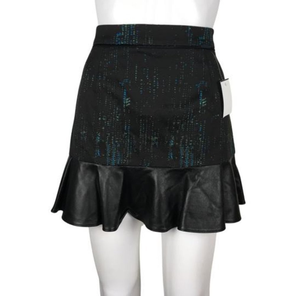 NWT Ramy Brook Women's Mini Skirt Ruffle Leather Black Sz XS
